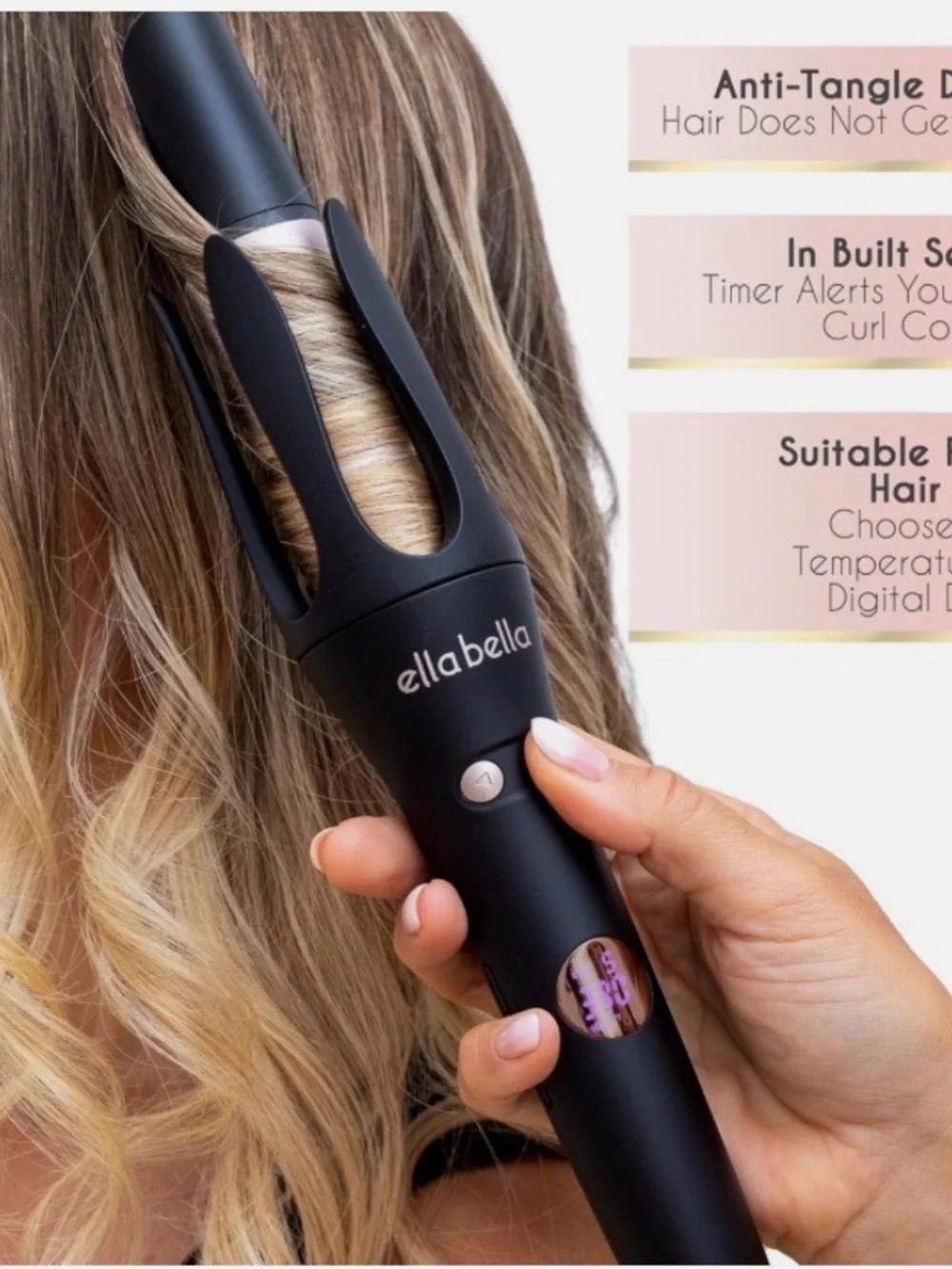 Ella Bella Curling Wand in Black with Rose Gold Accents